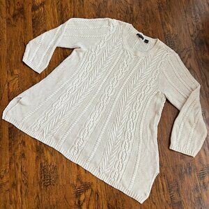 Jeanne Pierre Woman Cable Knit Cotton Sweater Tunic Cream 2X